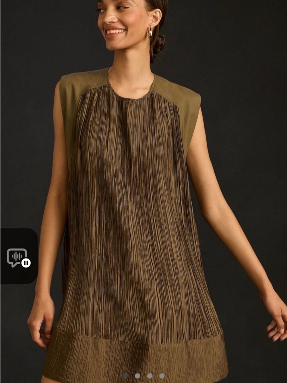 Anthropologie Olive & Brown Pleated Sleeveless Shift Tunic